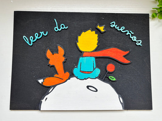 Cuadro cartel de madera El Principito "Leer da sueños"