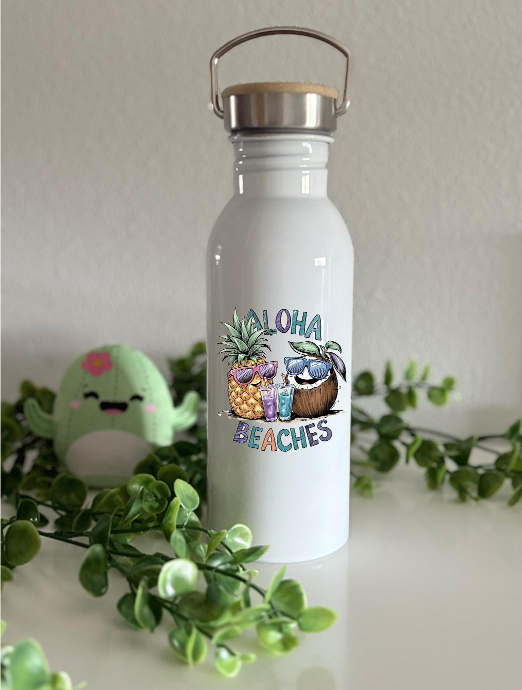 Botella 750 ml con Tapa de Bambú – Ecológica y Reutilizable - Piña y Coco