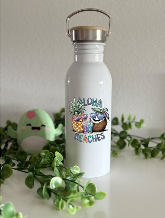 Botella 750 ml con Tapa de Bambú – Ecológica y Reutilizable - Piña y Coco