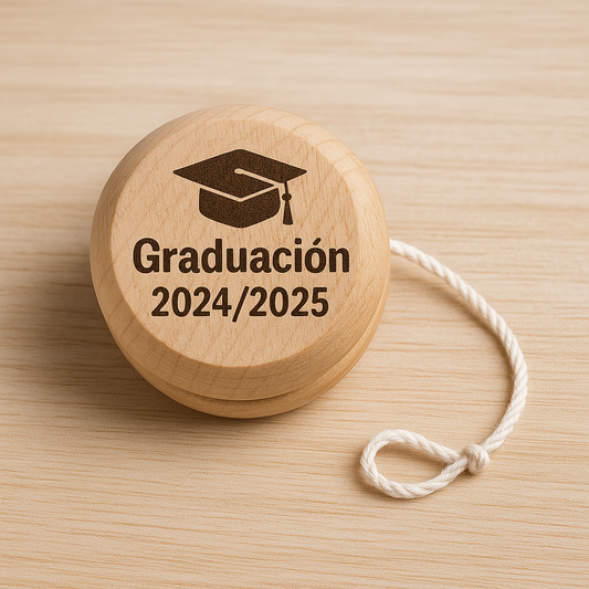Yo-Yo de Madera Personalizado – Grabado con Nombre y Birrete de Graduación 2024/2025